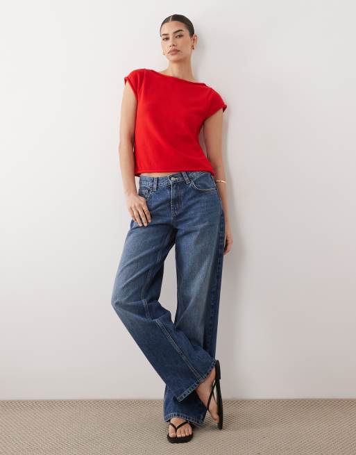 ASOS DESIGN - T-shirt in maglia rossa con bordi arrotolati, 2 di 4