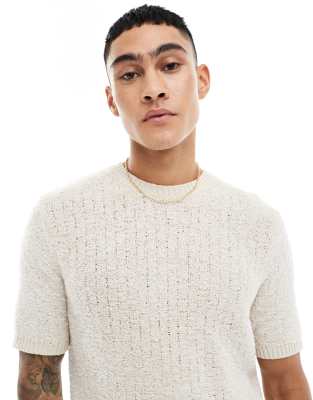 ASOS DESIGN - T-shirt in maglia testurizzata color pietra
