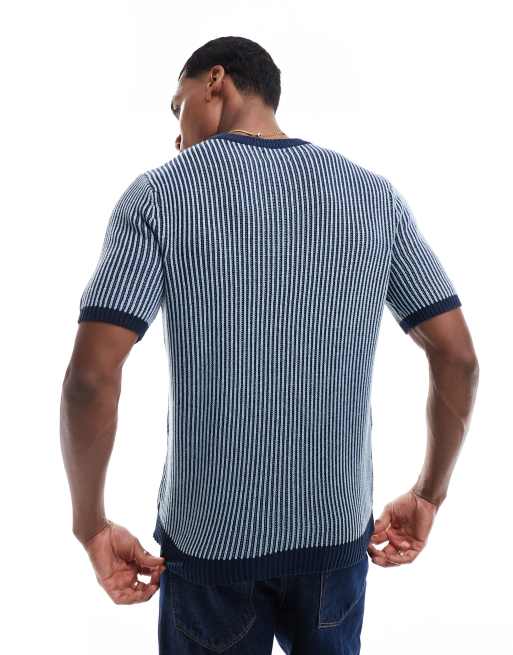 ASOS DESIGN – T-Shirt in Marineblau aus Rippstrick mit Faltendesign, 2 von 4