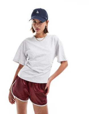 ASOS DESIGN - T-Shirt in meliertem Eisgrau mit Korsett-Taille