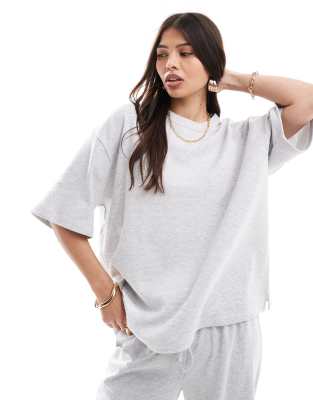 ASOS DESIGN - T-Shirt in meliertem Eisgrau mit Waffelstruktur, Kombiteil