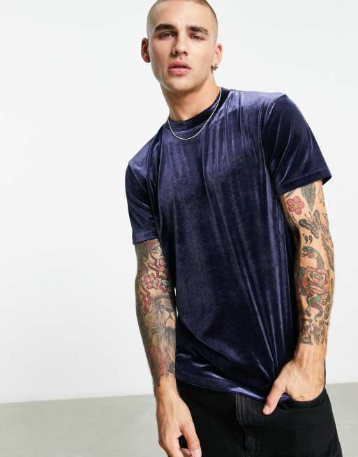 sund fornuft Bygge videre på dobbeltlag ASOS DESIGN T-shirt in navy velour | ASOS