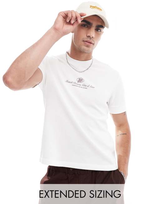 ASOS DESIGN t-shirt in off white rib knit with text chest print