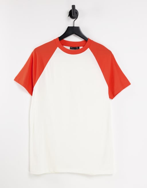 white t shirt with red sleeves