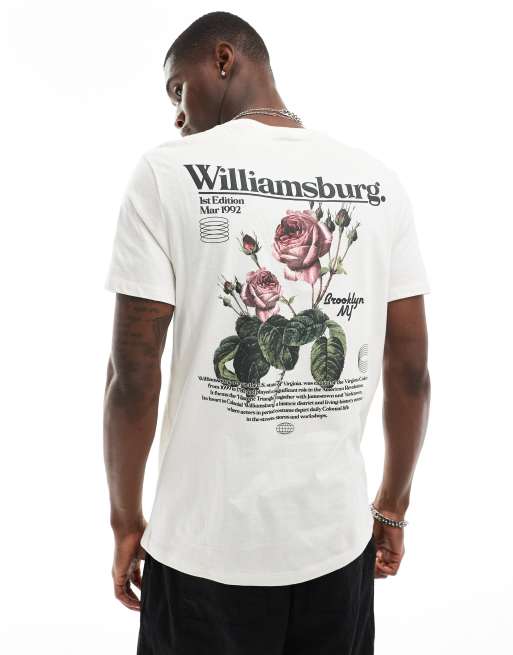 ASOS DESIGN t-shirt in off white with Williamsburg floral print