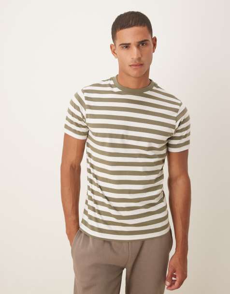 ASOS DESIGN T-shirt in olive and ecru stripe - view 1