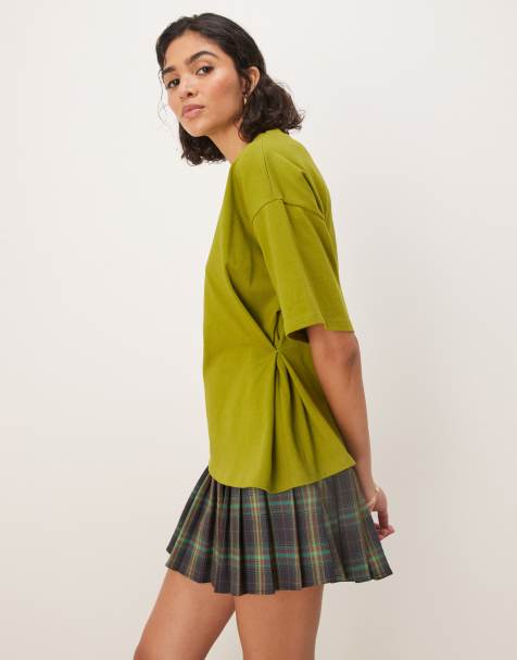 ASOS DESIGN – T-Shirt in Olivgrün mit gerafften Seiten - view 1