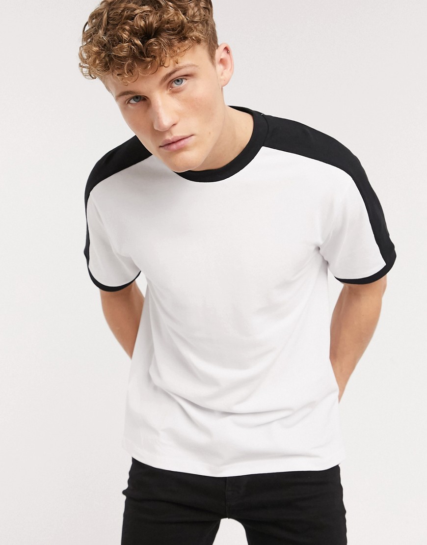 ASOS DESIGN - T-shirt in piqué bianca con pannello a contrasto sulle spalle-Bianco