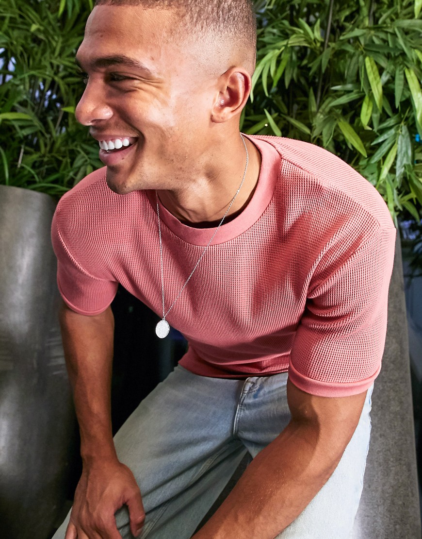 ASOS DESIGN - T-shirt in piqué rosa