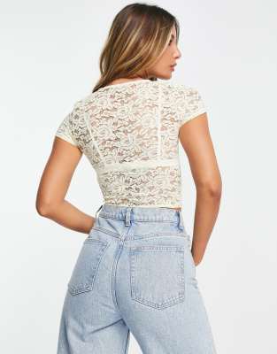 T-shirt in pizzo giallo - ASOS DESIGN T-shirt donna  - immagine3
