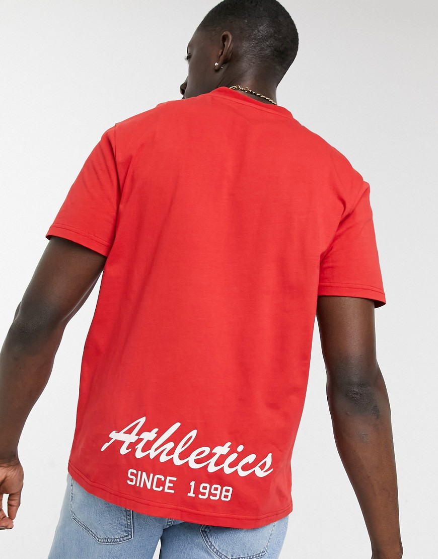 ASOS DESIGN T-shirt in red with collegiate text back print