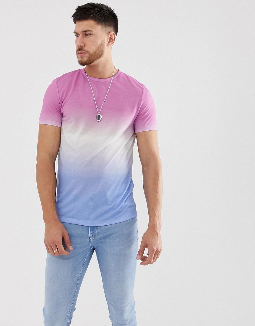 ASOS DESIGN - T-shirt in roze met dip-dye wassing-Multi