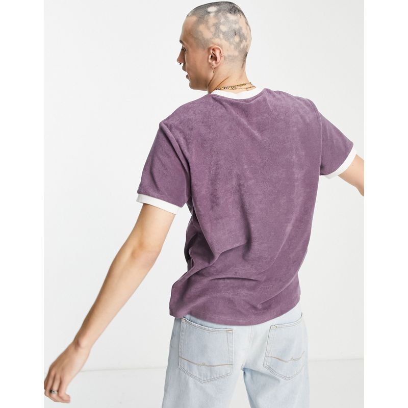 T-shirt tinta unita bIIOd DESIGN - T-shirt in spugna viola con collo e polsini a contrasto