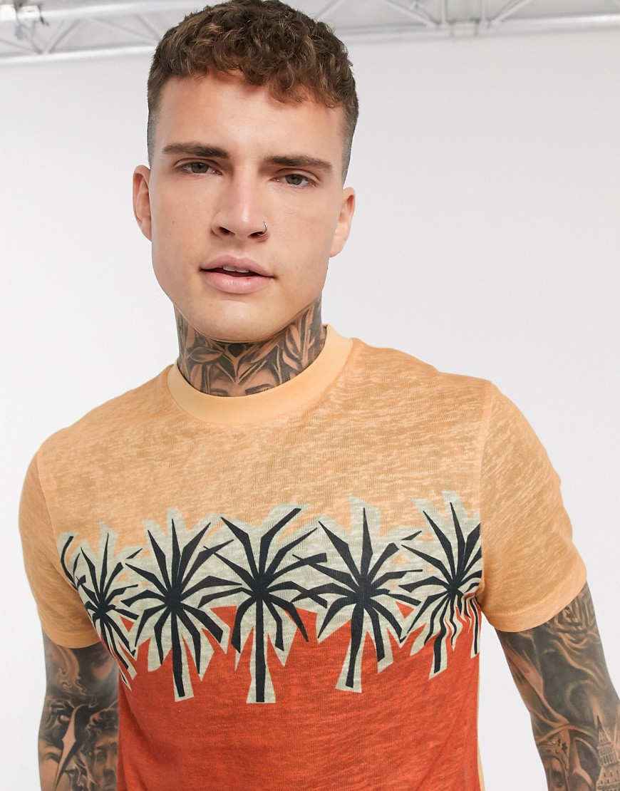 ASOS DESIGN - T-shirt in tessuto effetto lino con stampa di palme in coordinato-Beige
