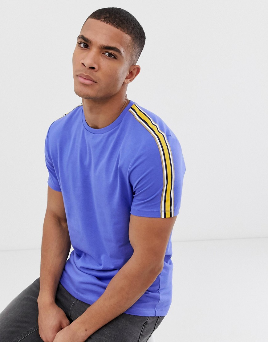 ASOS DESIGN - T-shirt in tessuto organico blu con fettucce a contrasto sulle spalle