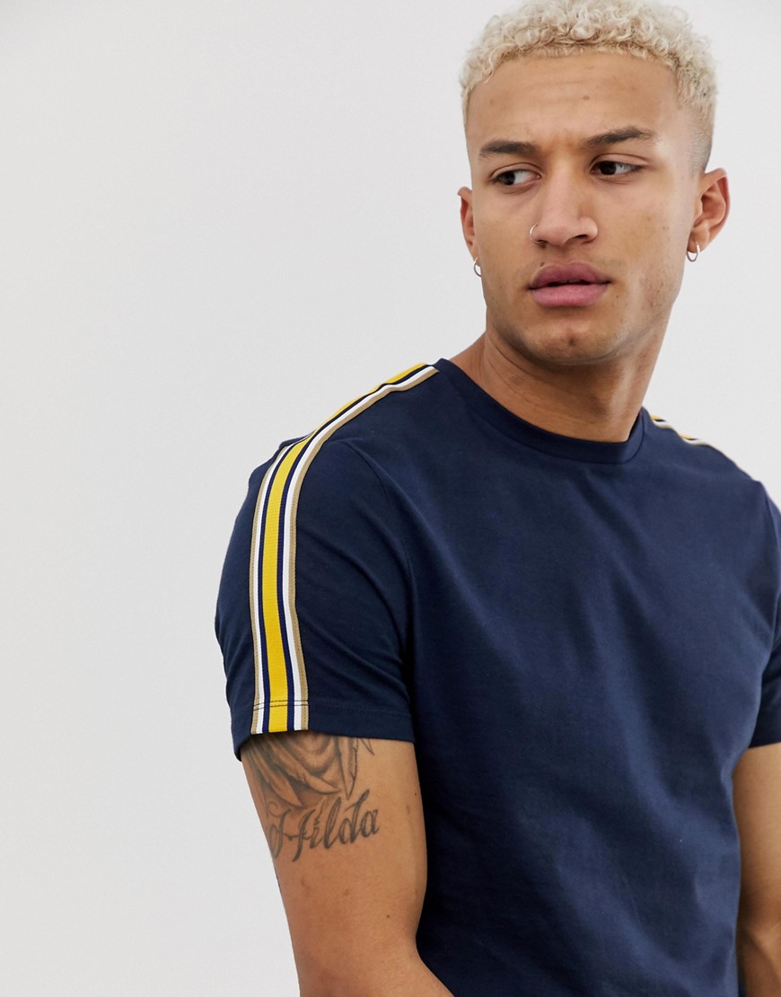 ASOS DESIGN - T-shirt in tessuto organico blu navy con fettucce a contrasto sulle spalle