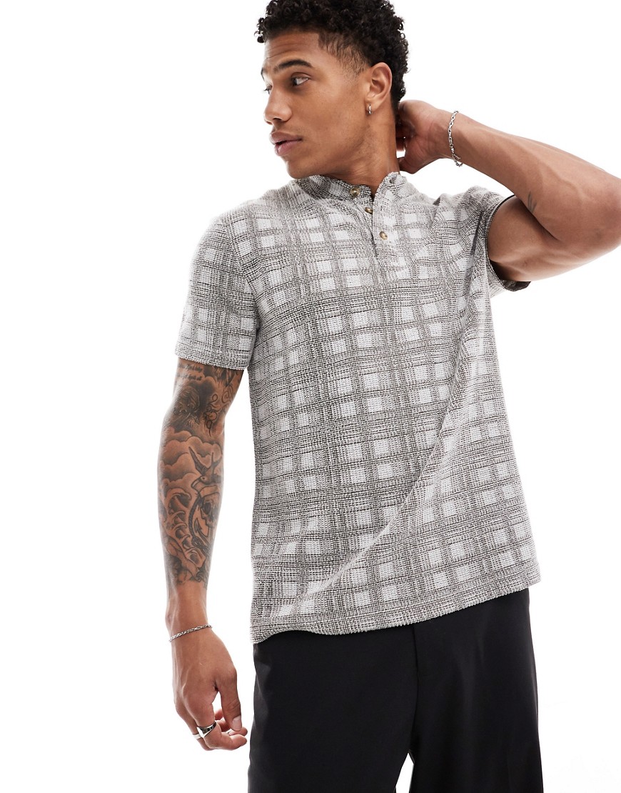 ASOS DESIGN t-shirt in texture with grandad neck-Grey