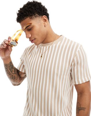 ASOS DESIGN t-shirt in textured beige stripe