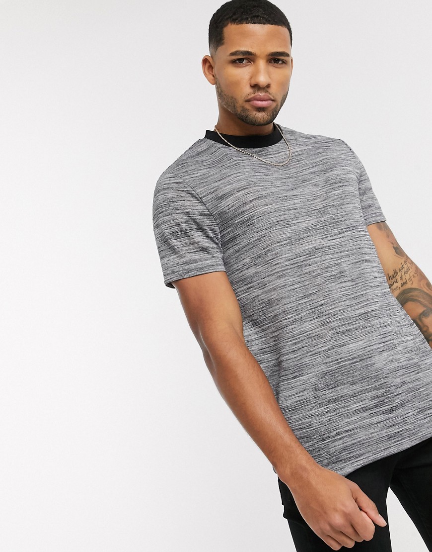 ASOS DESIGN t-shirt in textured fabric with black contrast ringer-Grey