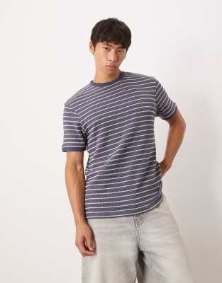 ASOS DESIGN T-shirt in textured navy and white stripe