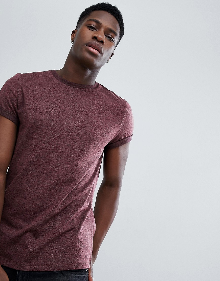 ASOS DESIGN t-shirt in twisted jersey textured fabric with roll sleeve in brown