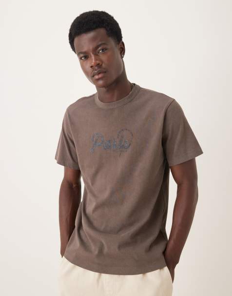ASOS DESIGN – T-Shirt in verwaschenem Braun mit erhabenem City-Print - view 1