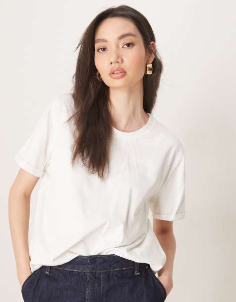 ASOS DESIGN – T-Shirt in verwaschenem Creme mit normalem, lockerem Schnitt und ungesäumten Kanten - view 1