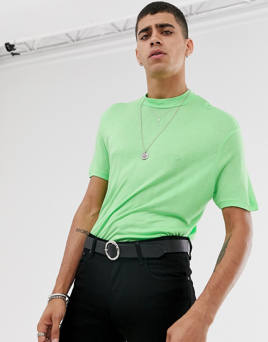 ASOS DESIGN - T-shirt in viscosa drappeggiata verde fluo