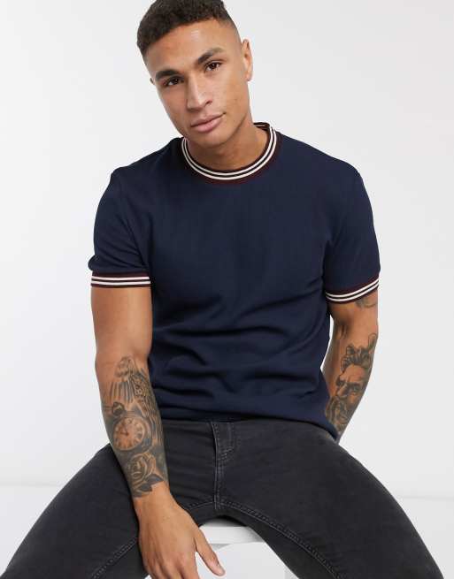 ASOS DESIGN t-shirt in waffle with contrast tipping in navy | ASOS