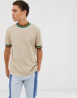 ASOS DESIGN t-shirt in waffle with tipping in beige | ASOS