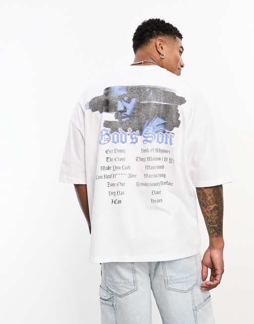 ASOS DESIGN – T-Shirt in Weiß in Oversized-Passform mit „Nas“-Grafik