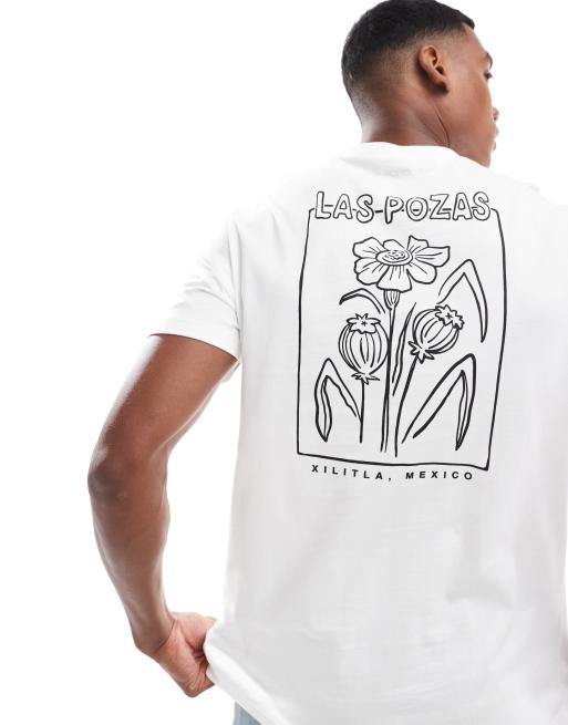 ASOS DESIGN – T-Shirt in Weiß mit abstraktem Blumen-Print hinten