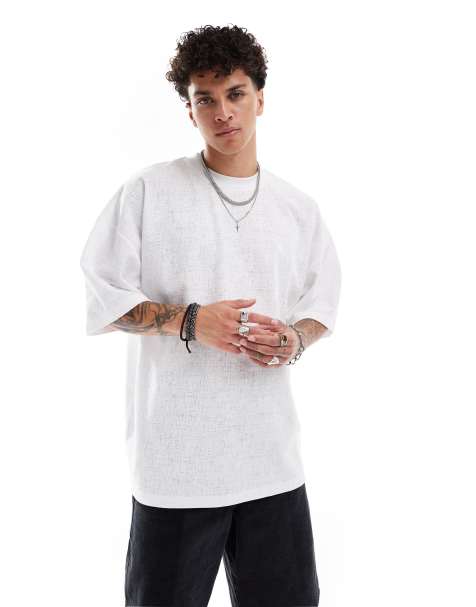 ASOS DESIGN – T-Shirt in Weiß mit Kreuzschraffur-Struktur und extremem Oversize-Schnitt - view 1