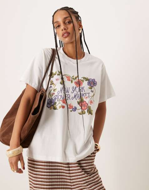ASOS DESIGN – T-Shirt in Weiß mit „New York Flower Market“-Grafikprint in regulärer Passform - view 1
