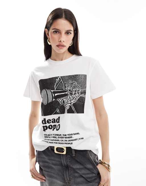 ASOS DESIGN – T-Shirt in Weiß mit normalem Schnitt und „Dead Pop Band“-Grafikprint