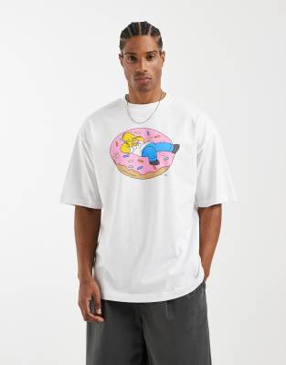 T-Shirt in Weiß mit Simpsons-Print und Oversize-Schnitt Weiß 2XL