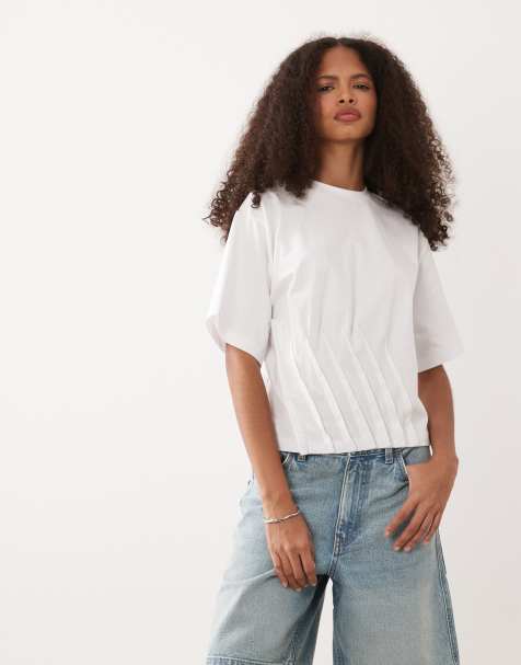 ASOS DESIGN – T-Shirt in Weiß mit umgeschlagenem One-Shoulder-Design - view 1