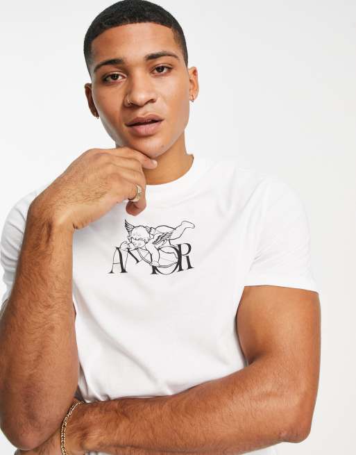ASOS DESIGN t-shirt in white cotton with cherub print - WHITE