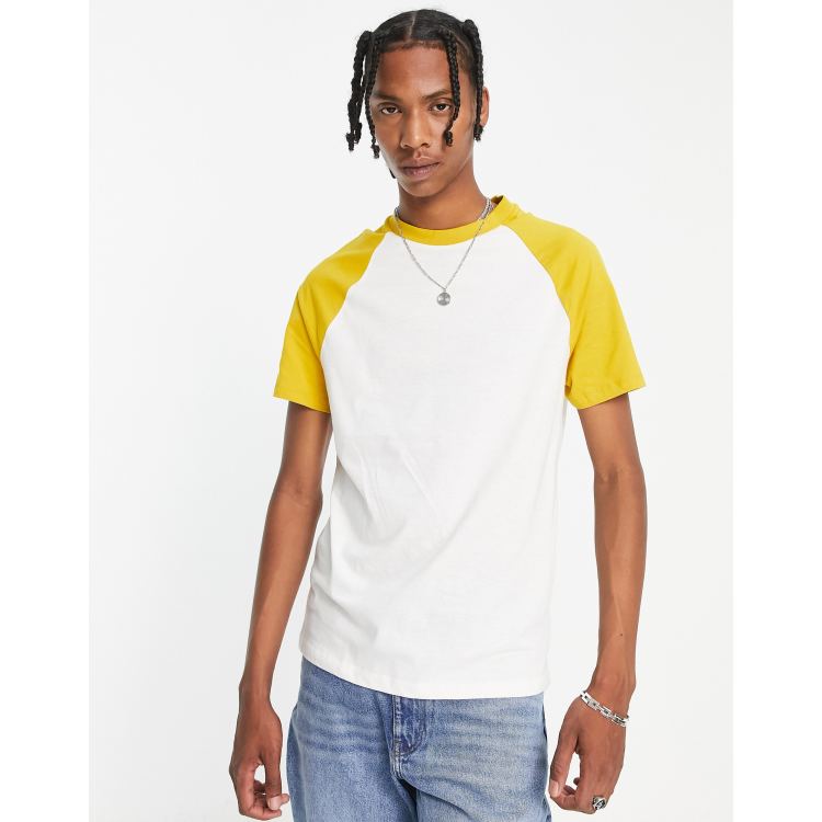 ASOS DESIGN t-shirt in white with mustard contrast sleeve