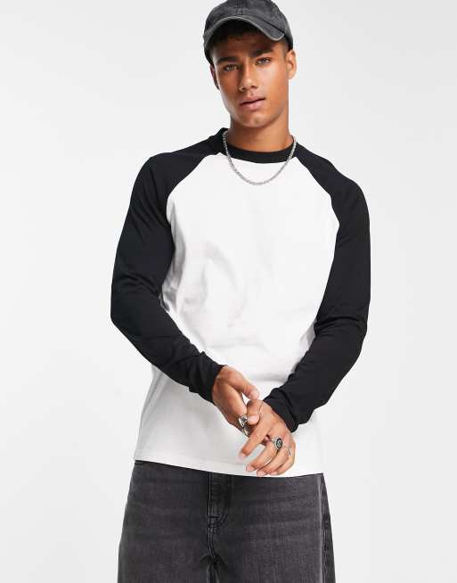 ASOS DESIGN - T-shirt in wit met zwarte raglanmouwen