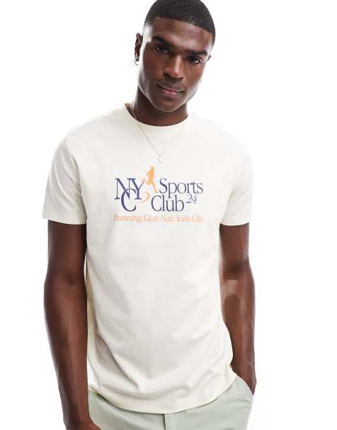 ASOS DESIGN – T-Shirt in Wollweiß mit Print auf der Brust - view 1