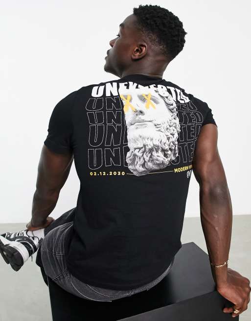 ASOS DESIGN - T-shirt in zwart met standbeeldprint op de achterkant