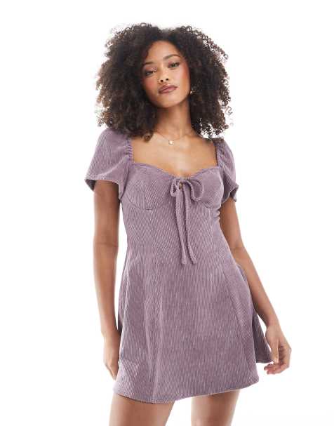 ASOS DESIGN – T-Shirt-Kleid aus Cord in Malve mit Flügelärmeln - view 1