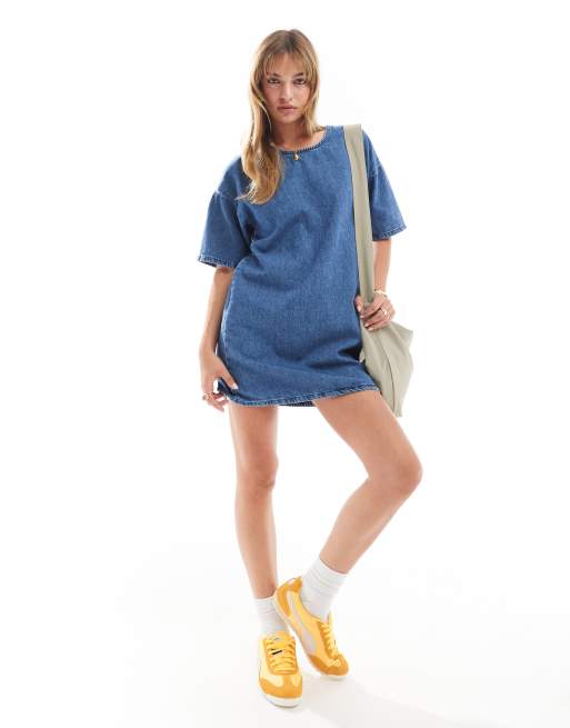 ASOS DESIGN T Shirt Kleid in Dunkelblau aus Jeansstoff