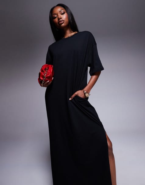ASOS DESIGN – T-Shirt-Kleid in Midaxilänge in Schwarz, Oversize-Passform - view 1