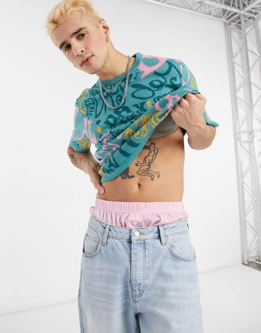ASOS DESIGN - T-Shirt lavorata a maglia oversize con motivo, colore verde-azzurro
