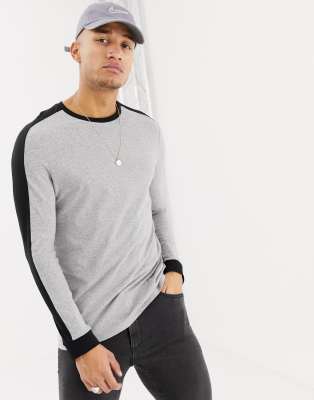 Chiné À shirt Asos Avec Épaules Contrastants Gris Longues Empiècements DesignT Aux Long Manches hrdxtsQC