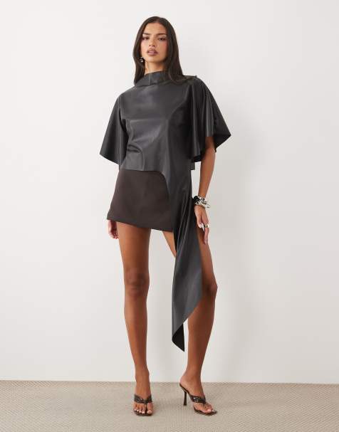 ASOS DESIGN t-shirt long drapé à col montant en noir - view 1