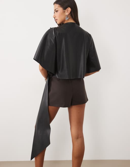ASOS DESIGN t-shirt long drapé à col montant en noir, 4 de 4