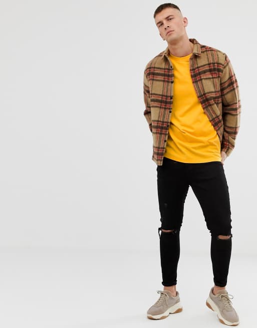 ASOS DESIGN - T-shirt long oversize ras de cou à manches retroussées - Jaune, 4 de 4